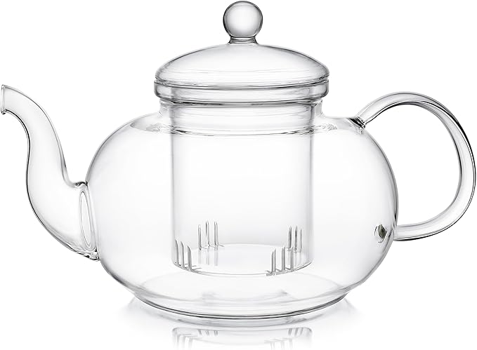 Teabloom Blossoms Glass Teapot – Stovetop and Microwave Safe Borosilicate Glass Teapot with Removable Loose Tea Glass Infuser (32 Oz) - Tea Purist's Choice