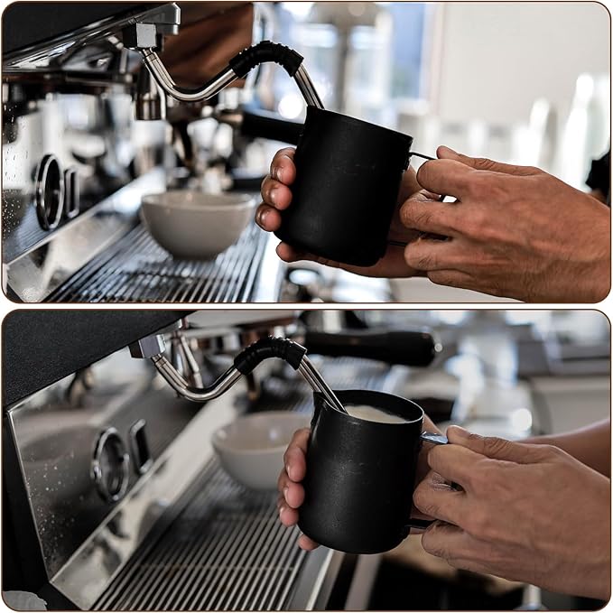 12oz/350ml Matte Black Milk Frothing Pitcher, Stainless Steel Espresso Latte Cup Steaming Pitcher Creamer Cup, Milk Frother Cup Espresso Machine Accessories Barista Tools Jug for Coffee Cappuccino