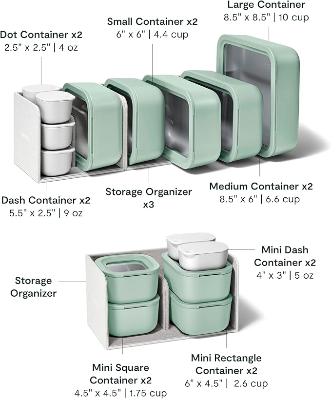 Caraway 25pc Glass Food Storage Set - Glass Storage Containers for Food - Non-Toxic Ceramic-Coated Glass - Air Release Technology - Compact & Stackable Design - Mist