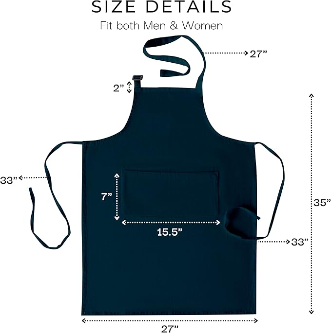 RAJRANG 100% Cotton Cooking Apron with 3 Pockets Kitchen Chef BBQ Adjustable Bib Aprons for Women Men