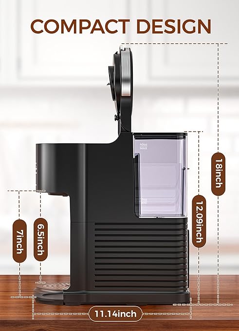 COWSAR Single Serve Coffee Maker, K Cup Coffee Brewer for Capsule and Ground Coffee, Capsule Coffee Machine with 40 Oz Water Tank, Instant-Heat, 5 Brew Sizes Up To 14 Oz, Black