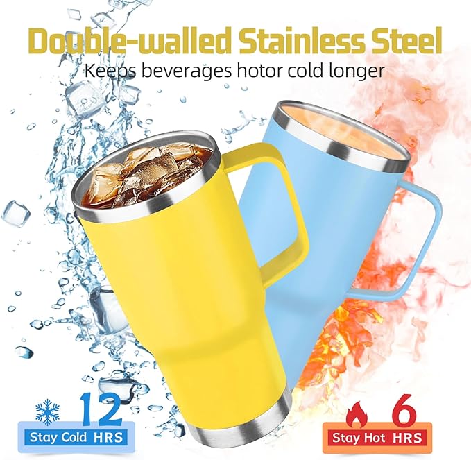 20 oz Tumbler with Handle Stainless Steel Insulated Coffee Mug Tumbler with Lid and Straw Double Wall Vacuum Insulated Coffee Mug Leak Proof Travel Mug Tumbler for Hot and Cold Drink (Mix Color-4)