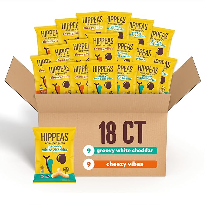 Hippeas Chickpea Puffs, Cheeze Variety Pack: Vegan White Cheddar, Nacho Vibes, 0.8 Ounce (Pack of 18), 3g Protein, 2g Fiber, Vegan, Gluten-Free, Crunchy, Plant Protein Snacks