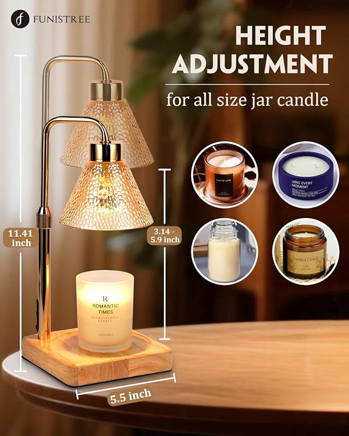 Candle Warmer Lamp with Timer Dimmable, Adjustable Height, Anniversary Women Gifts for Her Girlfriend, House Warming Gifts New Home Room Decor, Wax Warmer Lamp for Jar Candles with 2 Bulbs