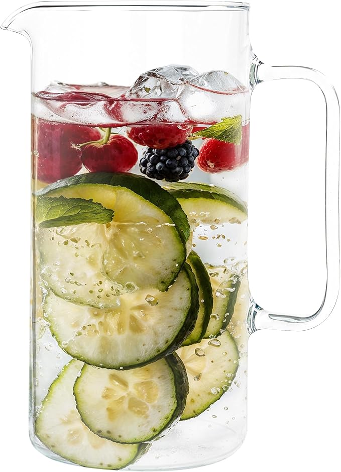 Simax Glass Pitcher, 32 Ounce (1 Quart) Borosilicate Glass, Hot and Cold Safe Iced Tea Pitchers for Drinks, Made in Europe Glass Water Pitcher, Cocktail Jug, Lemonade, Sangria