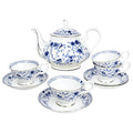 Bone China Tea Set for Adults, 13-Piece Porcelain Tea Sets,Blue and White Bone China Tea Cup Set for 4，Vintage Tea Sets for Women Tea Party or Christmas Gifts