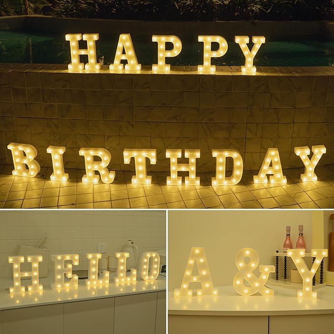 Foaky LED Letter Lights Sign Marquee Light Up Letters Sign for Night Light Wedding/Birthday Party Battery Powered Christmas Lamp Home Bar Decoration(S)