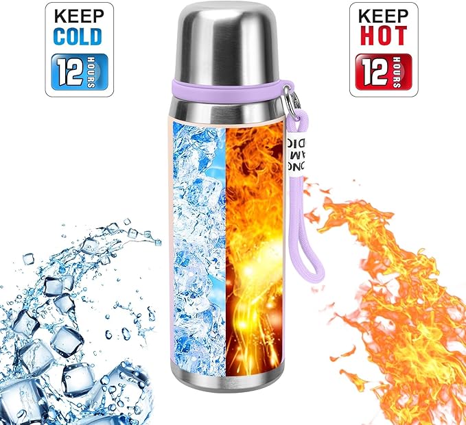 Stainless Steel thermo Bottles with cup 700ml/23.7oz Vacuum Insulated Bottle for hot and cold coffee drink water thermo flask with cup.(Gradient Purple,700ml)