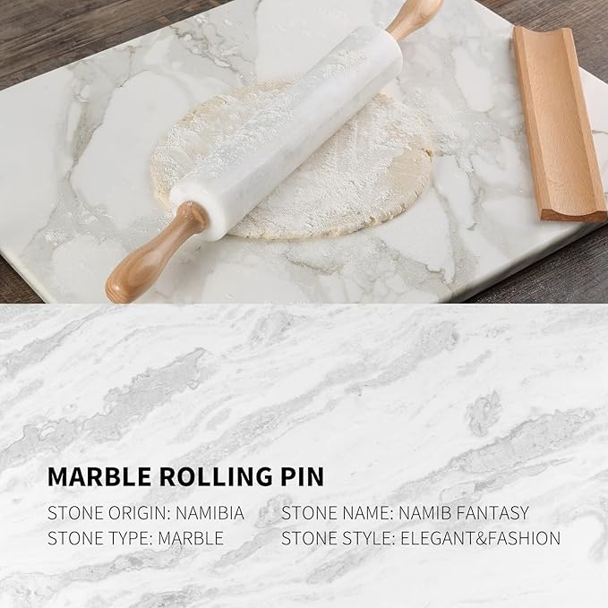 Koville Marble Rolling Pin, Non-Stick African Stone Polished Dough Roller, Pasta, Dumpling, Ravioli, Fondant, Pie Crust, Kitchen Baking Pastry Tools(Namib Fantasy)