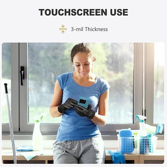 Black Vinyl Gloves, Food Grade Gloves Disposable Latex Free & Powder Free, Guantes for Cleaning Cooking Food Prep