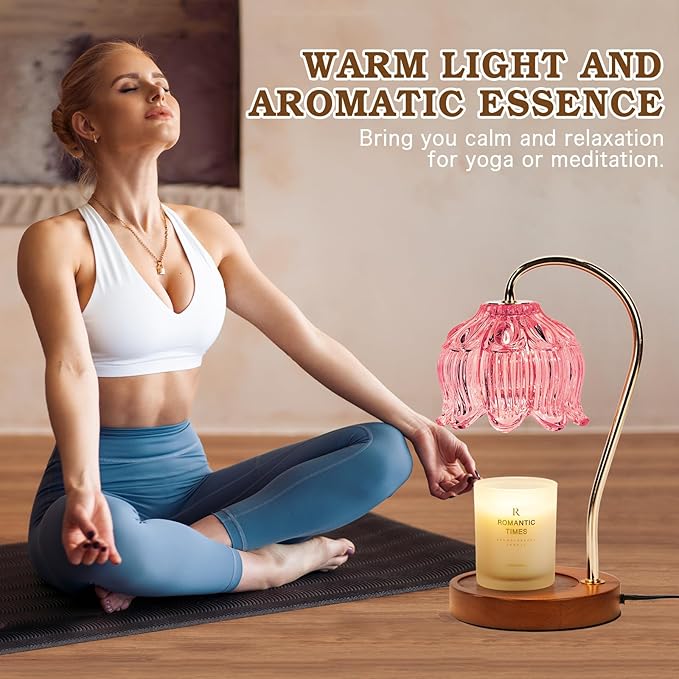 Pink Candle Warmer Lamp with Timer, Dimmable Candle Lamp Warmer, Birthday Gifts for Women Mom, House Warming for New Home Decor, Lotus Wax Melt Warmer for Jar Candles