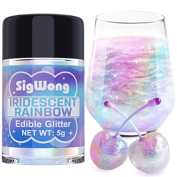Iridescent Rainbow Edible Glitter - 5g Food Grade Cake Decorating Shimmering Glitter, Edible Sprinkle Luster Dust for Drinks, Chocolates, Fondant, Strawberries, Cupcakes, Candy, Cookie - Vegan