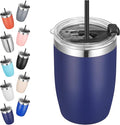 VEGOND Stainless Steel 12 oz Tumblers bulk Vacuum Insulated Double Wall Travel Tumbler with Lid and Straw Reusable Tumbler, Navy Blue 1 Pack