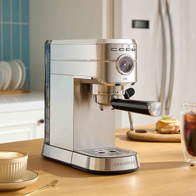 CASABREWS 5418 PRO Espresso Machine 20 Bar, Upgraded Espresso Maker with Powerful Steam Milk Frother, Stainless Steel Coffee Machine with Fast Heating System for Cappuccino, Latte, Silver
