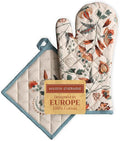 Maison d' Hermine 100% Cotton Oven Mitt & Pot Holder Set (7.5"x13" & 8"x8") Heat Resistant BBQ Cooking Gloves with Loop, Baking, Grilling, Kitchen, Handling Hot Pans (Dalida)