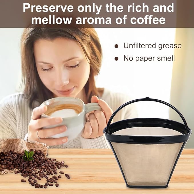 Reusable Coffee Filters for Ninja Coffee Filter, Permanent Coffee Filter 4, Used for Replacing the Ninja Coffee Bar Brewer, 4 Cone Permanent Coffee Filter, 2Pcs