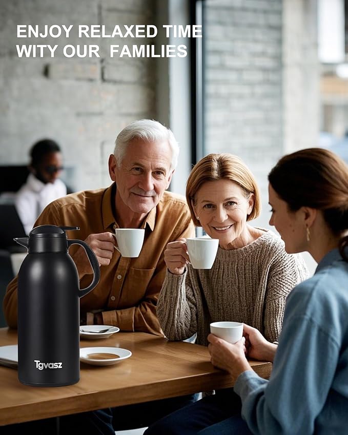 2 PCS Thermal Coffee Carafe 101 oz / 3L - Up to 24 Hours Hot, Insulated Stainless Steel Aipot for Hot Liquids, Coffee Carafes For Keeping Hot Coffee for Parties -Large Tea Carafe Flask(Black+Black)