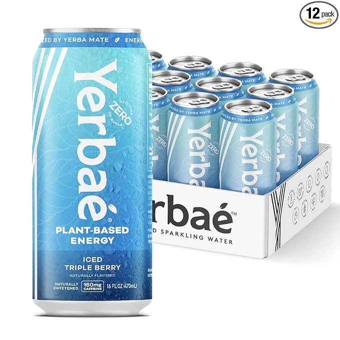 Yerbaé Energy Beverage - Iced Triple Berry, 0 Sugar, 0 Calories, 0 Carbs, Energized by Yerba Mate. Yerbae is a Plant-Based, Healthy Alternative to Sugary Energy Drinks, 16oz cans (12 Pack)