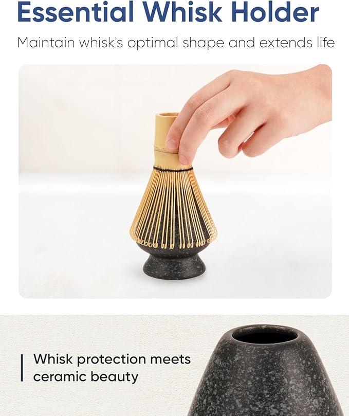 7 Pcs Matcha Kit Set, Matcha Whisk and Bowl with Spout, Powder Sifter, Whisk Holder, Bamboo Scoop and Scoop Rest, Perfect Prepare Tools for Making Matcha Tea (Charcoal Grey)