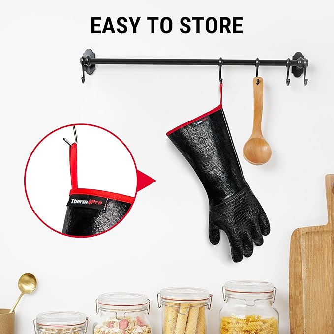 ThermoPro 932°F Heat Resistant BBQ Gloves, 17" Waterproof Oven & Grill Gloves, Oil & Slip-Resistant Neoprene Grill Mitts for BBQ, Fire Pit, Rotisserie, Smoker Accessories Gifts for Men and Women
