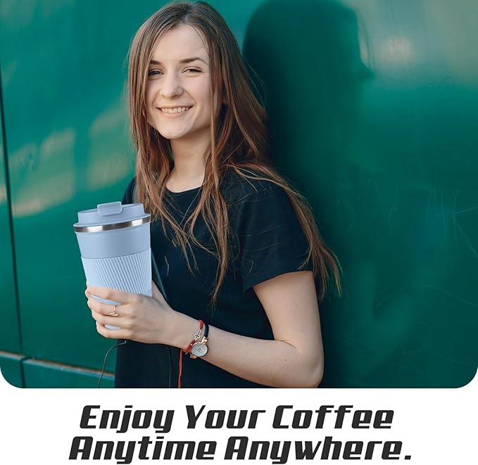 Vacuum-Insulated Stainless Steel Travel Coffee Mug, Leak-Proof Reusable Coffee Cup with Lid - Keep Hot & Cold Drinks for Hours, Durable Thermos Tumbler for Men & Women (3rd-Light Blue, 17OZ)