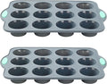 To encounter Small Silicone Muffin Pan, 2 Pack 12-Cup, Nonstick Baking Cups, Cupcake Pan with Metal Reinforced Frame More Strength