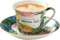 ACMLIFE Tea Cup and Saucer Set for 1, Vintage Floral Bone China Tea Cup Set with Saucer 24K Gold, Porcelain Tea Cup with Spoon and Gift Box, 6.8 oz (Green)