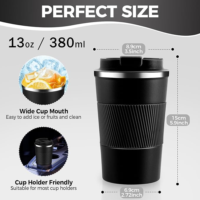 Volhoply 13 oz Stainless Steel Insulated Travel Coffee Mug with Fip Lid Bulk 8 Pack,Reusable Double Wall Vacuum Metal Coffee Cup,Portable Leak Proof Thermal Tumbler for Hot & Cold Drinks(Assorted,8)