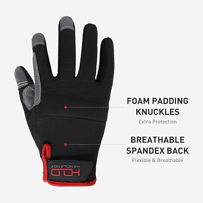 HANDLANDY Work Gloves for Men & Women, Utility Mechanic Working Gloves Touch Screen, Flexible Yard Work Gloves