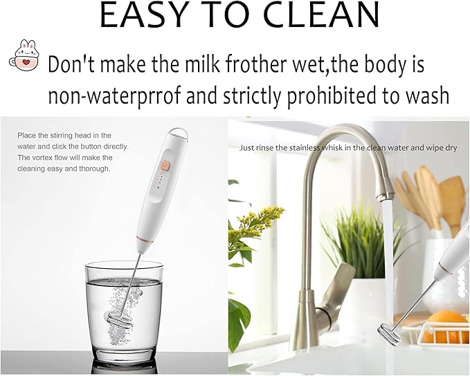 Milk Frother Handheld Foam Maker with 2 Stainless Stirring Head 3 Speed Rechargeable Electric Blender Milk Frother Wand Drink Mixer for Cappuccino Matcha Latte Hot Chocolate Protein Powder Egg (White)