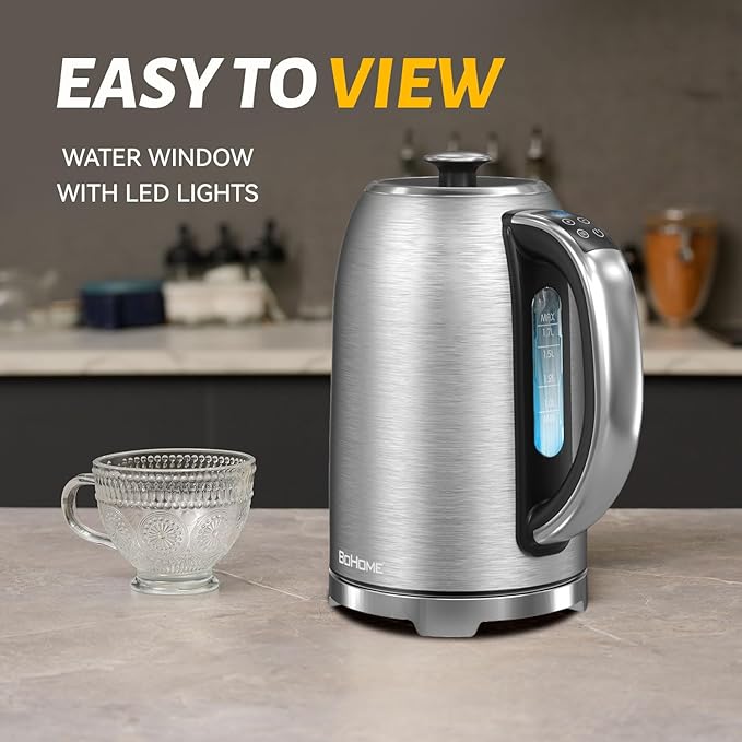 Electric Kettle, 1.7L/1500W, Stainless Steel, Digital Touch Panel, Keep Warm Function, Auto Shutoff, BPA-Free, Hot Water Kettle for Coffee & Tea, No Plastic Contact with Water (Light Green)