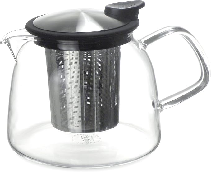Forlife Bell Glass Teapot with Basket Infuser, 24-Ounce/730ml, Black Graphite