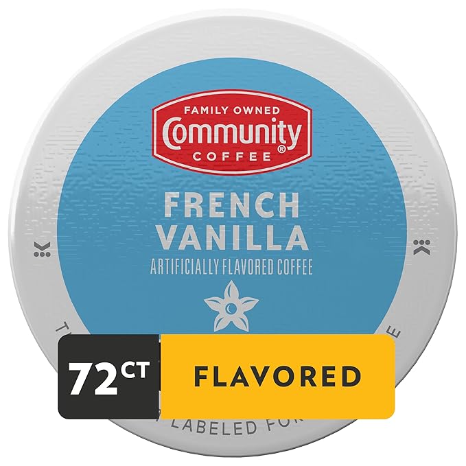 Community Coffee French Vanilla Flavored 72 Count Coffee Pods, Medium Roast, Compatible with Keurig 2.0 K-Cup Brewers 12 Count (Pack of 6)