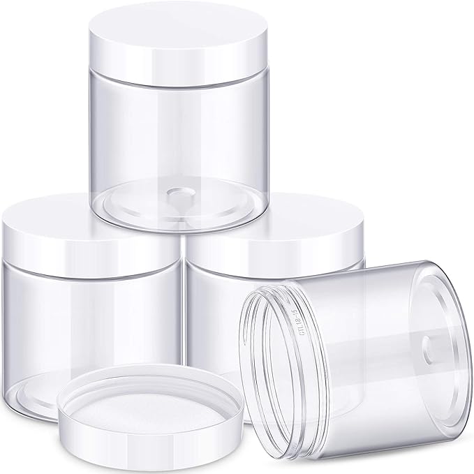 Patelai 4 Pieces Round Wide-mouth Leak Proof Plastic Container Jars with Lids for Travel Storage Makeup Beauty Products Face Creams Oils Salves Ointments DIY Making(8 Ounce,White)