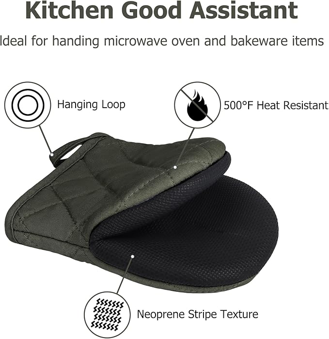 Oven Mitts and Pot Holders Set, Pack of 4, Heat Resistant Silicone Kitchen Mini Oven Mittens for 500 Degrees, Mini Oven Gloves and Hot Pads for Baking Grilling Barbecue Microwave Machine Washable