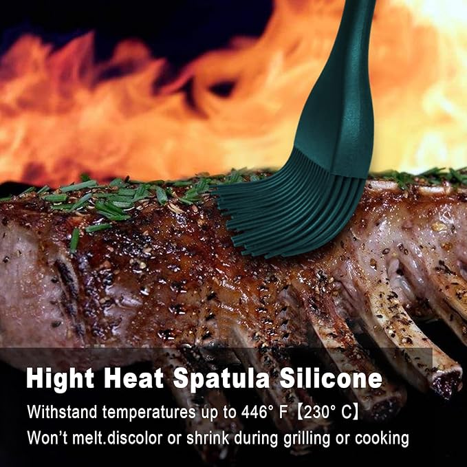 Walfos Silicone Basting Pastry Brush, 2 Size Pastry Brush Set, Perfect for BBQ Grill Kitchen Cooking, BPA Free and Dishwasher Safe, 2 Pcs (Ink Green)
