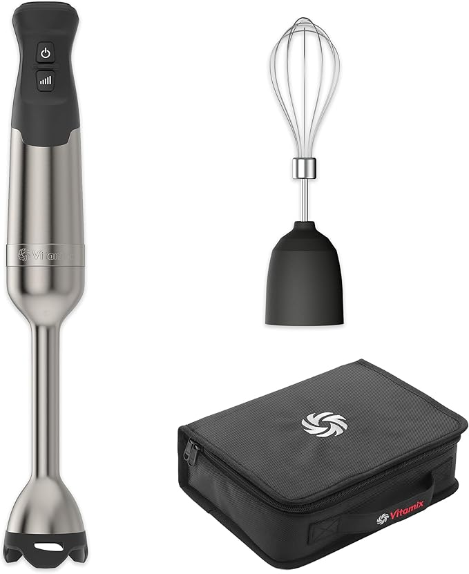 Vitamix 5-Speed Immersion Blender 3-Piece Bundle, 625-Watt Motor, One-Handed Operation, 5 ft cord, includes Whisk Attachment & Storage Case, Stainless Steel/Black
