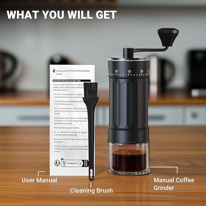 Mini Manual Coffee Grinder with CNC Stainless Steel Conical Burr & 40 Adjustable Settings, Portable Hand Coffee Bean Mill with 30g Capacity & Crank, Great for Travel, Camping, Espresso, Pour Over, etc