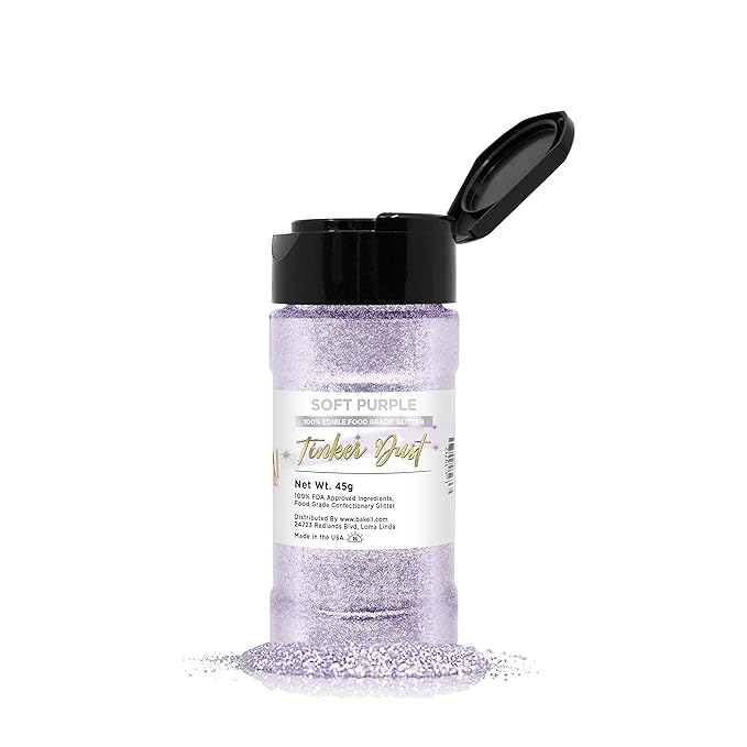 BAKELL Soft Purple Edible Glitter, 45 Grams | TINKER DUST Edible Glitter | KOSHER Certified | 100% Edible Glitter | Cakes, Cupcakes, Cake Pops, Drinks, Dessert Vegan Glitter & Dusts (45g Shaker, Soft Purple)