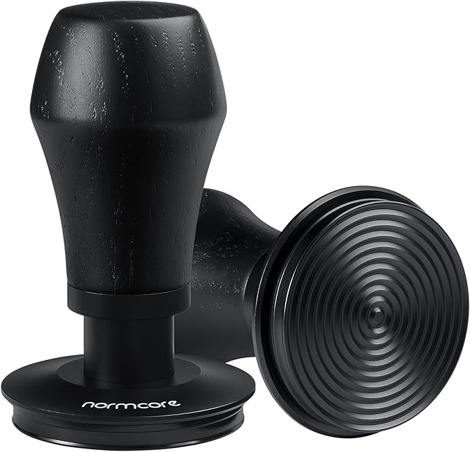 Normcore 53.3mm Espresso Coffee Tamper V4 - Spring Loaded Tamper With Titanium PVD Coating Ripple Base -15lb / 25lb / 30lbs Replacement Springs, Genuine Black Oak Wood Handle