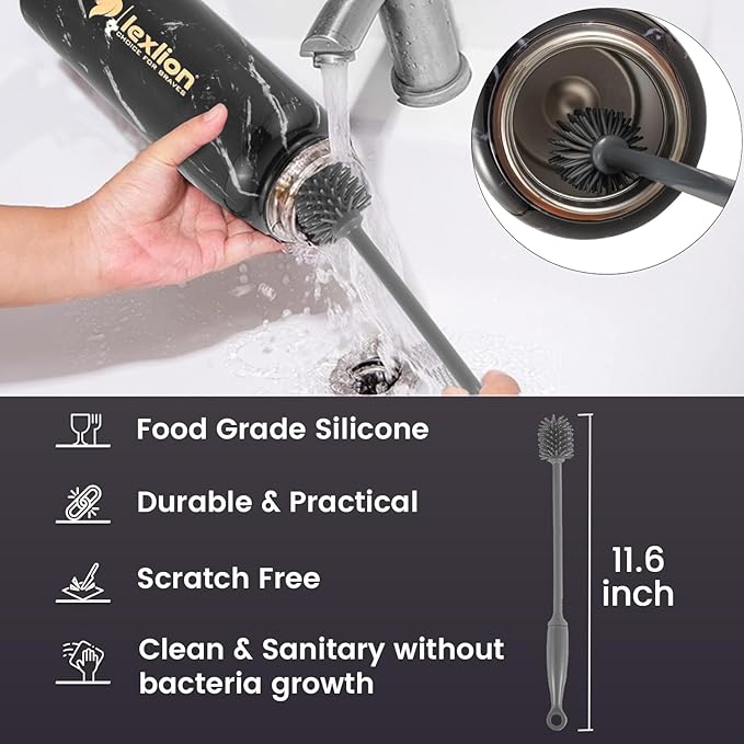 lexlion Tea Infuser Bottle - Fruit Infuser Water Bottles 22 Oz, Triple Walled Insulated Stainless Steel Bottle, Thermal Leaf Infuser, Silicone Sleeve, 3 Lids Leakproof, Metal Mug Gallon