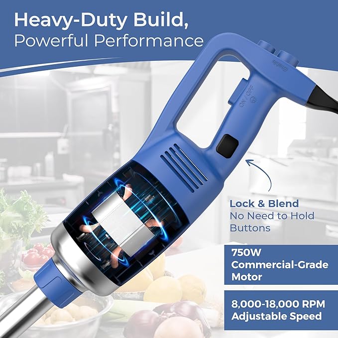 TK Commercial Immersion Blender, 750 Watt/1 HP Variable Speed Motor, 20,000 RPM X-Heavy Duty with Performance Assurance - 14"