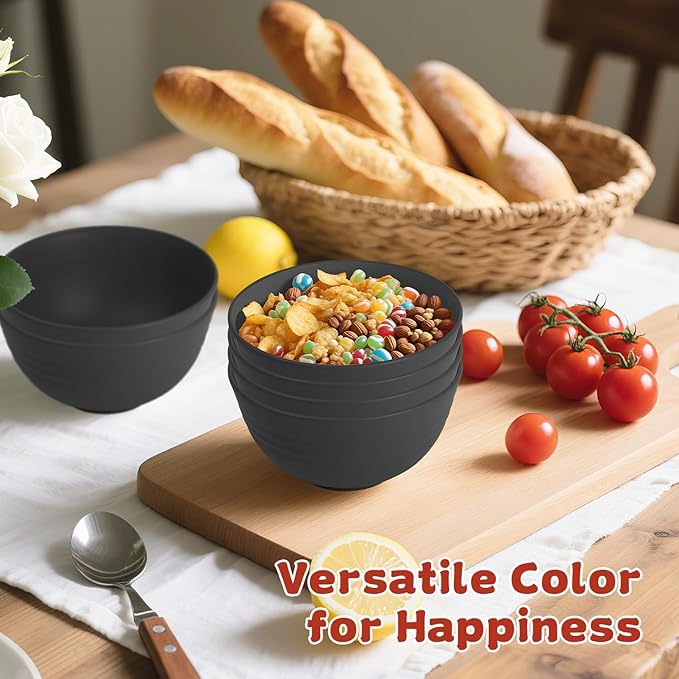 Handy Wheat Straw Bowls Set of 6,Unbreakable Ice-Cream Bowls Sets for Kids,10oz Small Dessert Bowls for Kitchen,Camping and RV.Black Series