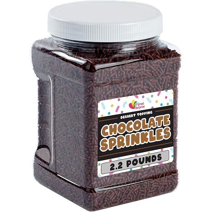 A Great Surprise Chocolate Sprinkles - 2.2 Pounds - Chocolate Jimmies for Ice Cream - Toppings for Baking, Cake Decorating, Cookies, Cupcake
