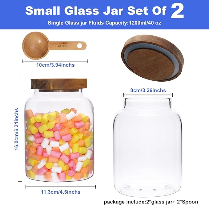 Vacuum Coffee Canister Glass Food Storage Jars With Airtight Lids Borosilicate Glass Coffee Canister Container for Coffee Beans & Grounds Tea Sugar Spices Kitchen (1200ml/40oz -2pack-with spoon)