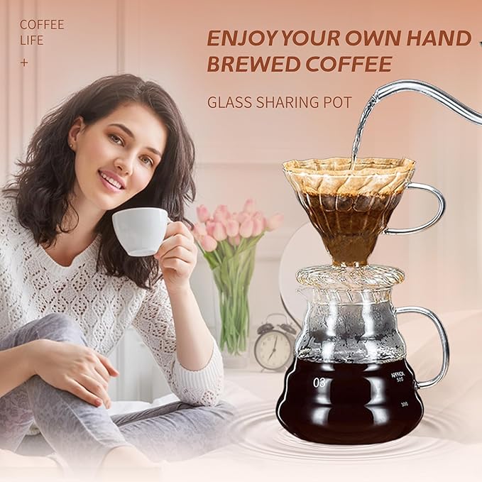 Glass Coffee Server for Drip Coffee Maker, Standard Glass Coffee Carafe, Coffee Pot with Lid, Clear, 02 600ml(20oz)