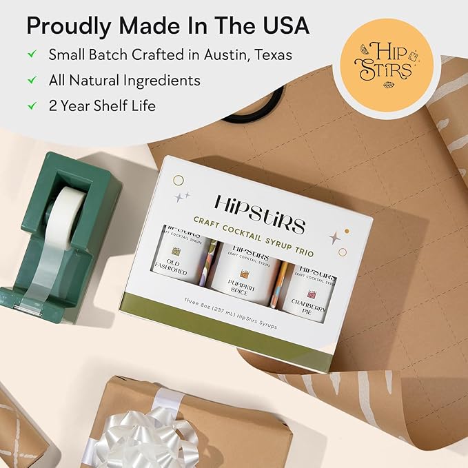 HipStirs Holiday Trio Pack - Our Cocktail Mixers Variety Pack Contains our Delicious Pumpkin Spice Syrup, Classic Cranberry Pie Syrup & Timeless Old Fashioned Drink Mix (8 Fl Oz)
