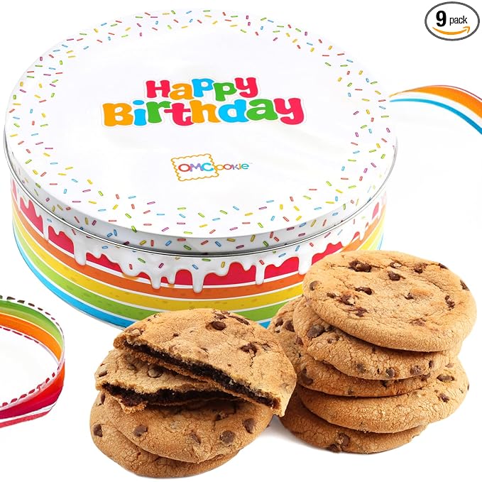 Happy Birthday Cookies Tin Chocolate Chip Gift Basket Tin Individually Wrapped Food Gift for Men Women Gourmet Kosher