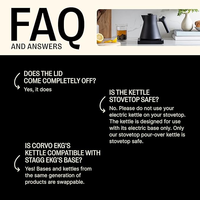 Fellow Corvo EKG Pro Electric Tea Kettle - Quick Heating, Precise Temperature Control Electric Kettle, Scheduling, Built-in Brew Timer for Boiling Water - Matte Black - 0.9 Liter