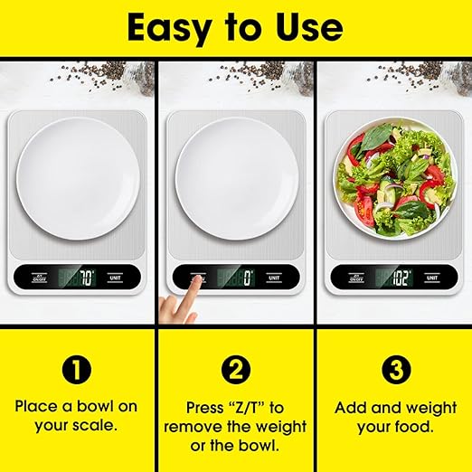 Mik-Nana Food Scale White, 22lb/10kg Digital Kitchen Scale Grams and oz for Baking Cooking and Weight Loss, 1g/0.04oz Precise Graduation, Easy Clean Stainless Steel